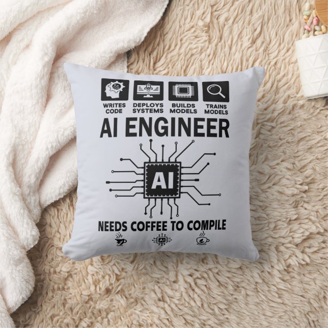 Funny AI Engineer Coding Programmer Developer Tech Throw Pillow (Blanket)