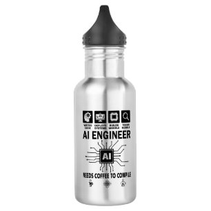 Funny AI Engineer Lover Needs Coffee To Compile Stainless Steel Water Bottle