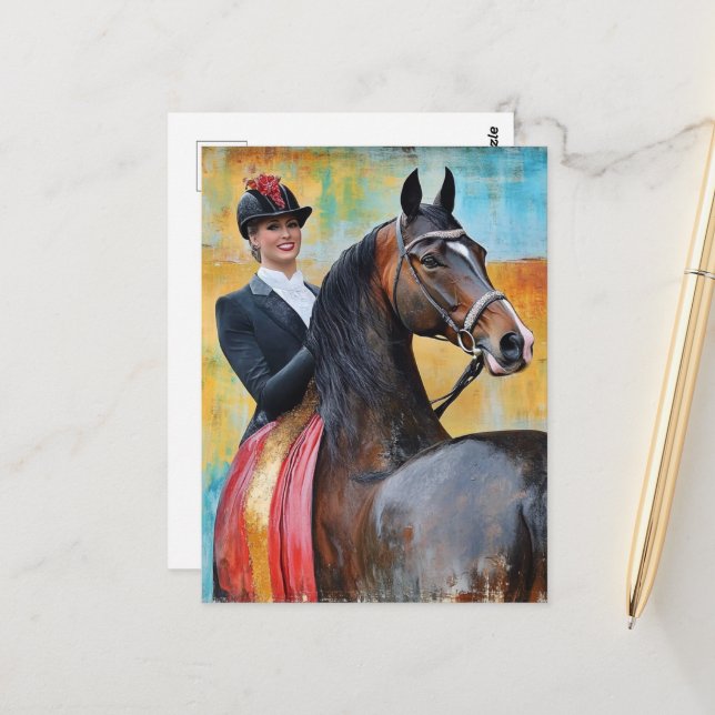 Funny AI Generated Horse and Rider Error Postcard (Front/Back In Situ)