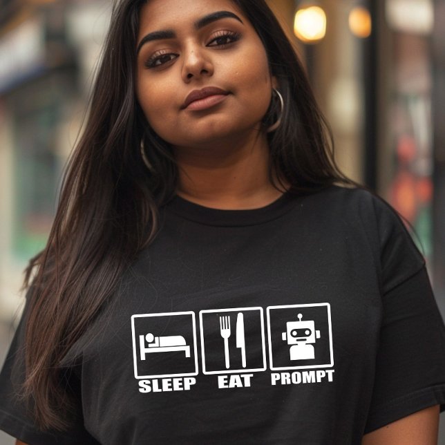 Funny AI Prompting T-Shirt | Black White Robot Eat (Perfect for the tech nerds in your life!)