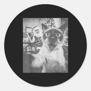 Funny Ai Siamese Cat Selfie With Santa Claus Chris Classic Round Sticker