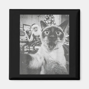 Funny Ai Siamese Cat Selfie With Santa Claus Chris Magnet