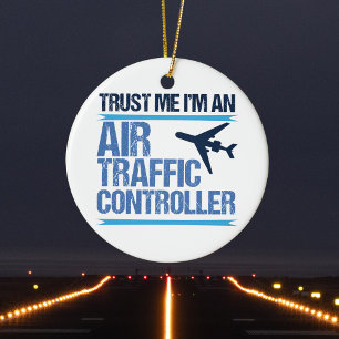 Funny Air Traffic Controller Ceramic Ornament