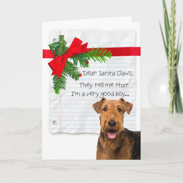 Funny Airedale Boy Christmas Card (Front)