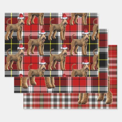 Funny Airedale Terrier Christmas Dog Holiday Plaid Wrapping Paper Sheets