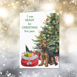 Funny Airedale Terrier Dog Ready for Christmas Holiday Card