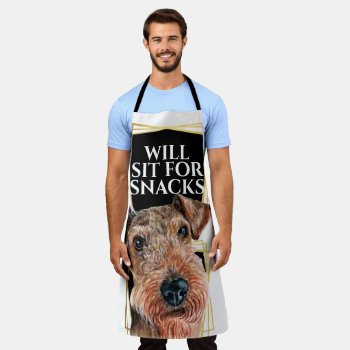 Funny Airedale Terrier Sit For Snacks Watercolor Apron by petcherishedangels at Zazzle