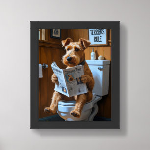 Funny Airedale Terrier Sitting on Toilet Framed Art