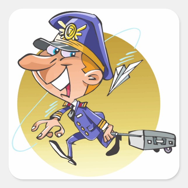 Funny airline PILOT cartoon personalized Square Sticker (Front)