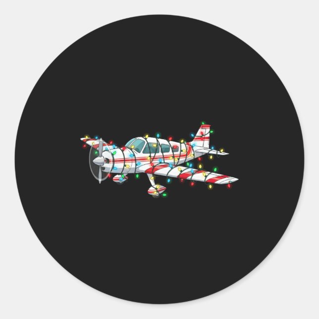 Funny Airplane Christmas Graphics Lights Lover Lon Classic Round Sticker (Front)