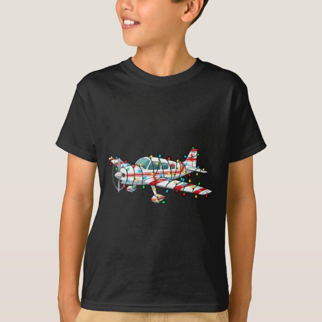 Funny Airplane Christmas Graphics Lights Lover Lon T-Shirt (Front)