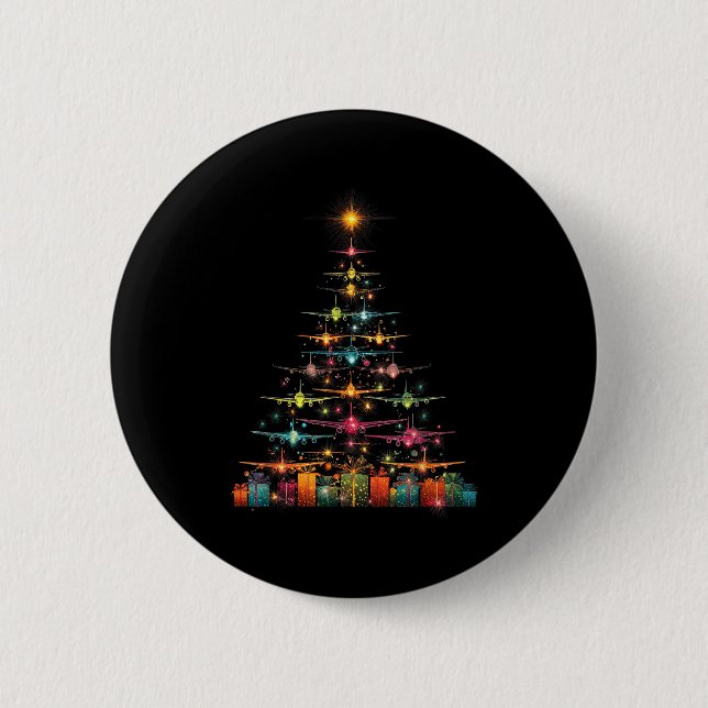 Funny Airplanes Christmas Tree Graphic Air Planes  Button (Front)