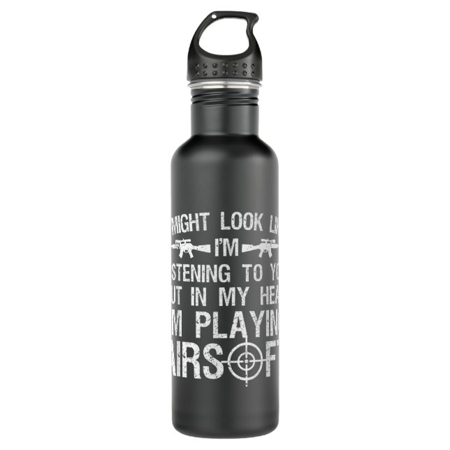 Funny Airsoft Art Men Kids Airsoft Lover Gun Shoot Stainless Steel Water Bottle (Front)