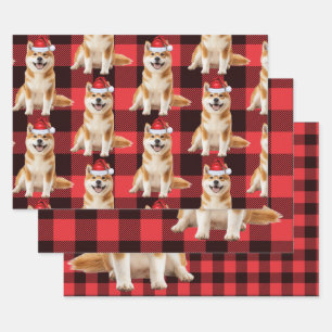 Funny Akita Christmas Dog Buffalo Plaid Wrapping Paper Sheets