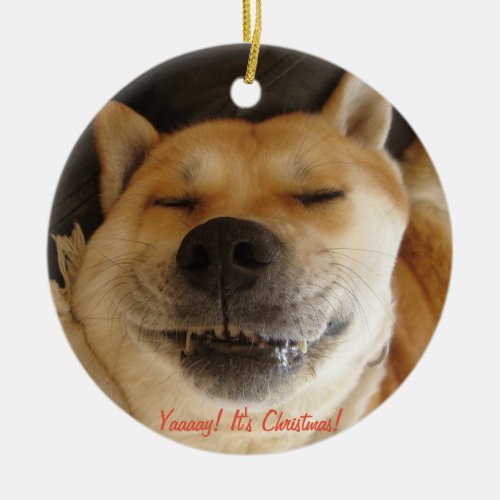 funny akita cute dog smiling at christmas ceramic ornament
