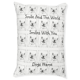 funny akita dog smiling picture with happy slogan pet bed