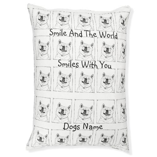 funny akita dog smiling picture with happy slogan pet bed