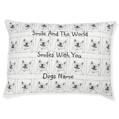 funny akita dog smiling picture with happy slogan pet bed