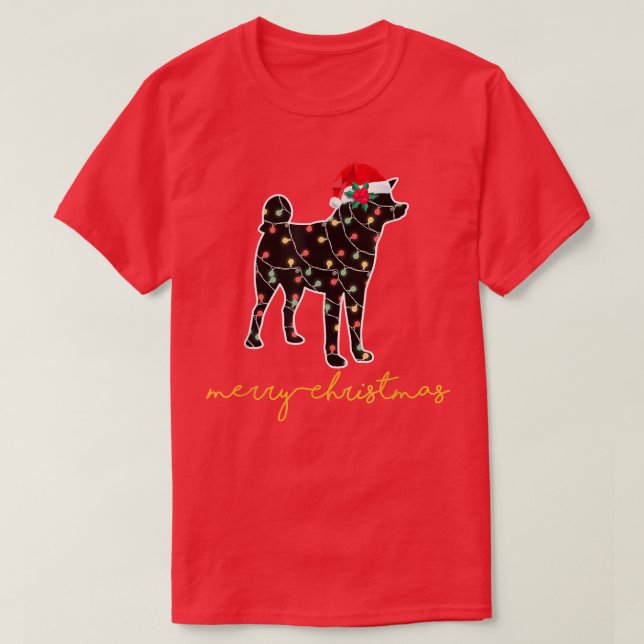 Funny Akita Dog Tree Christmas Lights Xmas Pajama  T-Shirt (Design Front)