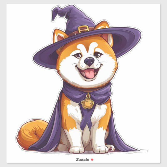 Funny Akita Dog Wearing Purple Wizard Hat Sticker (Sheet)