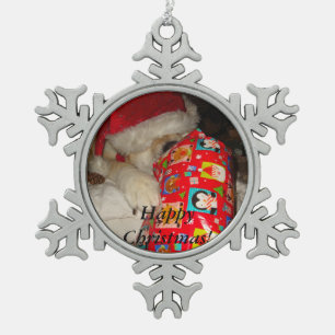 funny akita in red santa hat with christmas gift snowflake pewter christmas ornament