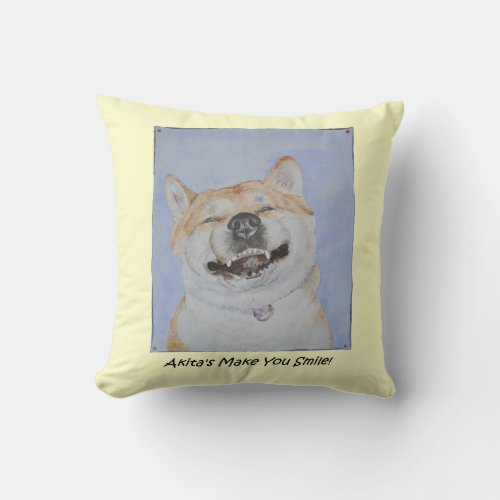 funny akita picture of cute dog smiling throw pillow