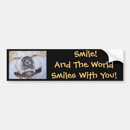 funny akita picture of dog smiling with slogan bumper sticker