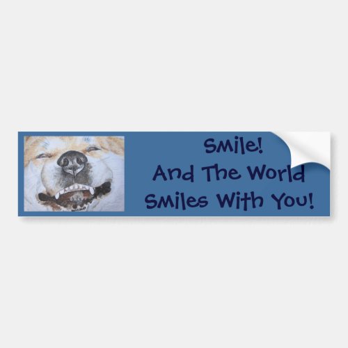 funny akita picture of dog smiling with slogan bumper sticker