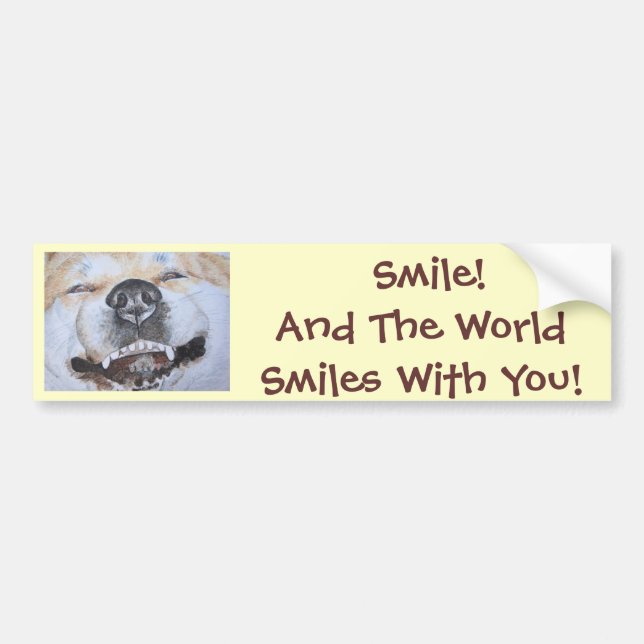 funny akita picture of dog smiling with slogan bumper sticker (Front)