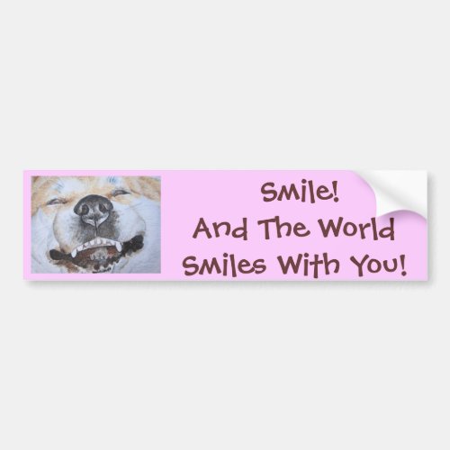 funny akita picture of dog smiling with slogan bumper sticker