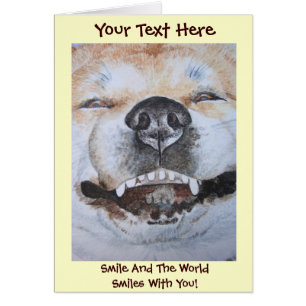 funny akita smiling dog picture realist art design cards