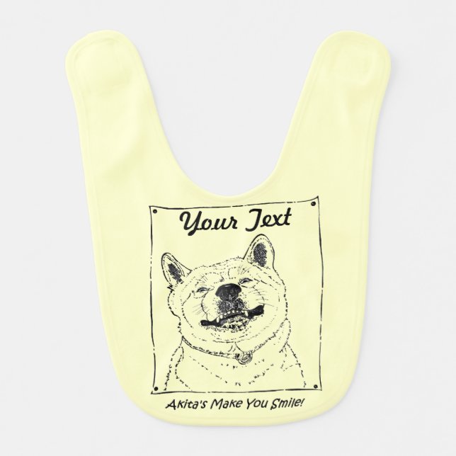 funny akita smiling drawing with text dog baby bib (Front)