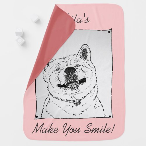 funny akita smiling portrait art design dog baby blanket