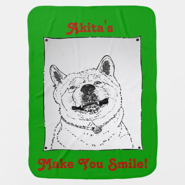 funny akita smiling with slogan for dog swaddle blanket (Front)