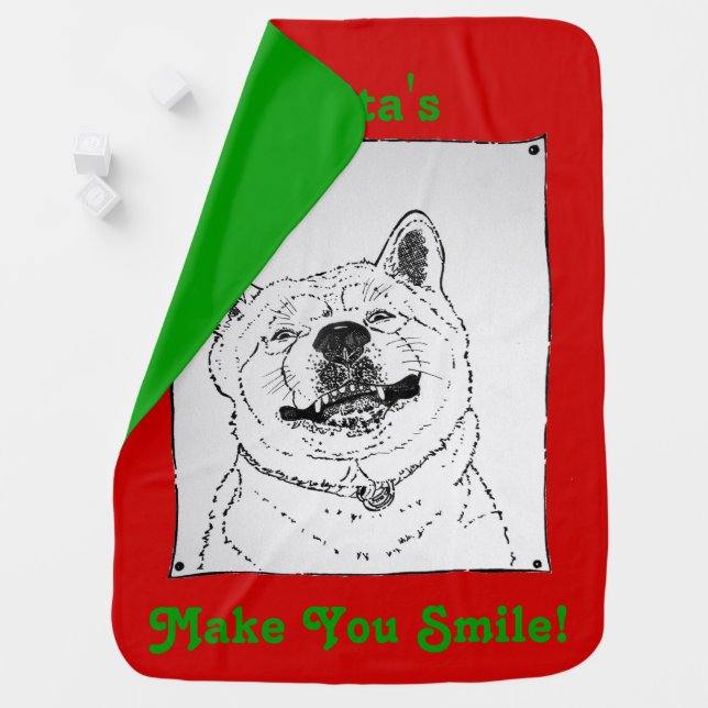 funny akita smilling portrait slogan christmas dog baby blanket (In Situ)