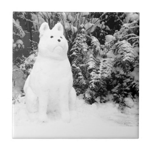 funny akita snow dog snowman christmas ceramic tile