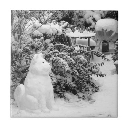 funny akita snow dog snowman christmas ceramic tile