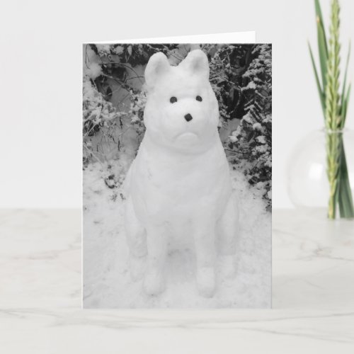 funny akita snow dog snowman christmas holiday card