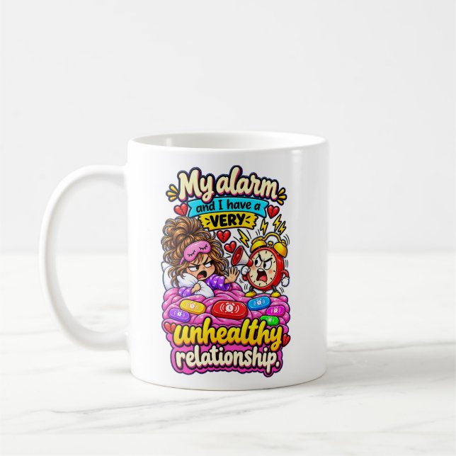 Funny Alarm Clock Snooze Quote Coffee Mug (Left)