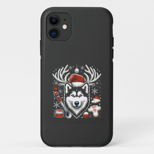 Funny Alaskan Husky Dog Christmas Reindeer  iPhone 11 Case