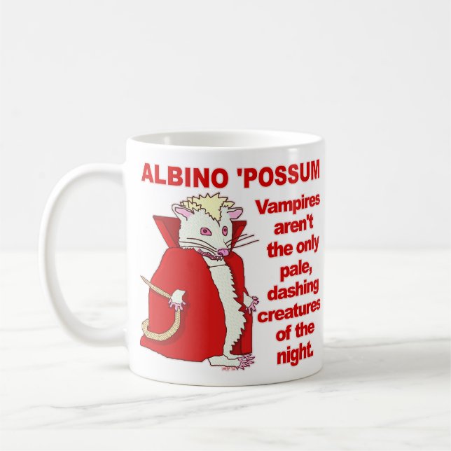 Funny Albino Possum Vampire Animal Coffee Mug (Left)