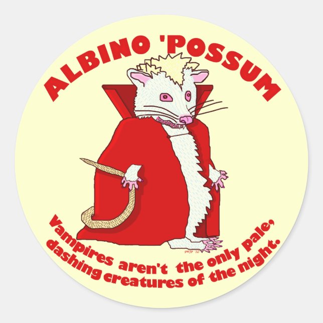Funny Albino Possum Vampire Animal Humor Classic Round Sticker (Front)
