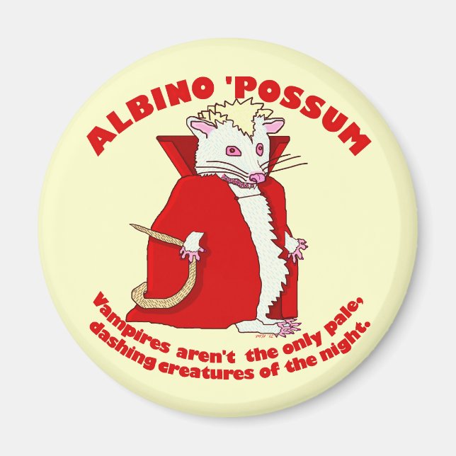 Funny Albino Possum Vampire Animal Humor Magnet (Front)