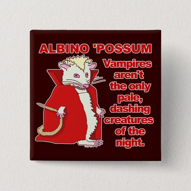 Funny Albino Possum Vampire Animal Pinback Button (Front)