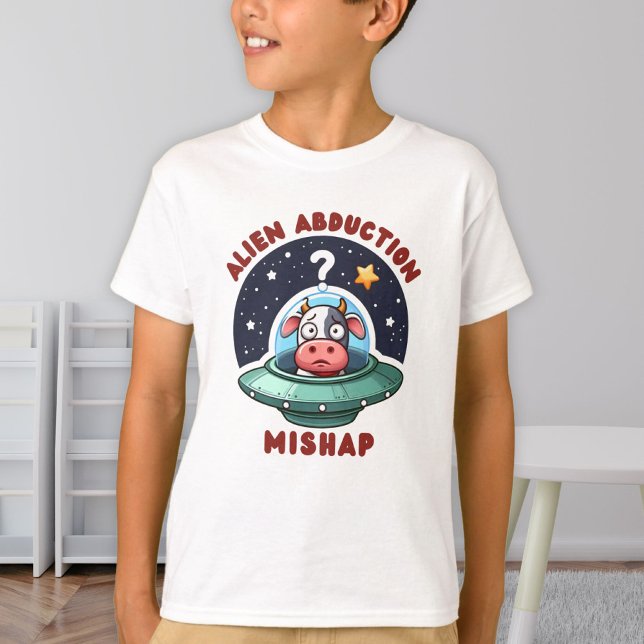 Funny Alien Abduction Mishap - Cute Confused Cow T-Shirt (Creator Uploaded)
