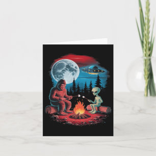 Funny Alien And Bigfoot Hiking Moon Sasquatch Ufo Card