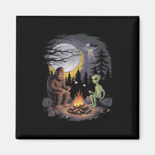 Funny Alien And Bigfoot Hiking Moon Sasquatch Ufo  Magnet