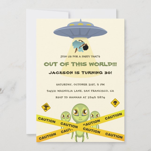 Funny Alien and Spaceship Birthday Invitation (Front)