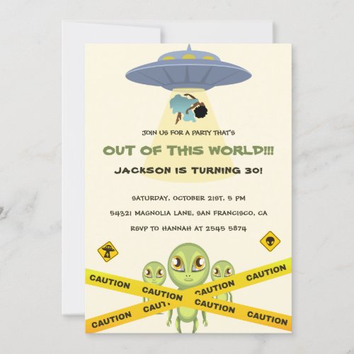 Funny Alien and Spaceship Birthday Invitation