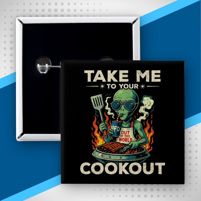 Funny Alien BBQ Cookout Retro UFO Space Grilling Button (Creator Uploaded)